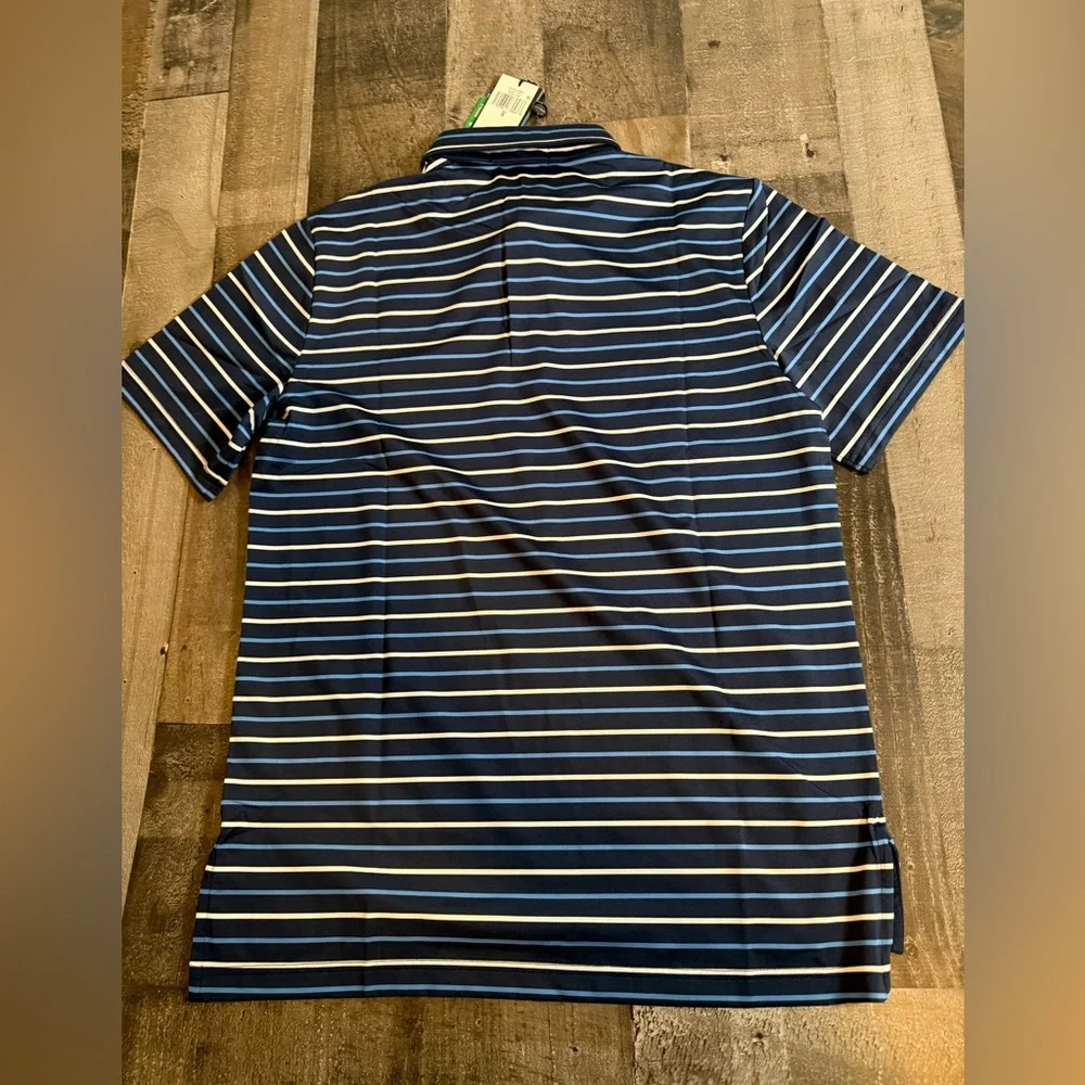 RLX Ralph Lauren Golf Polo Shirt NWT Small Navy Blue Striped Performance Stretch